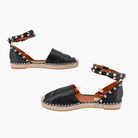 Valentino Garavani Rockstud Black Leather Espadrille Flats Size 37 US 7 Women's - Picture 9 of 14